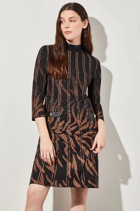 Animal Print Vegan Leather Trim Soft Knit Midi Dress