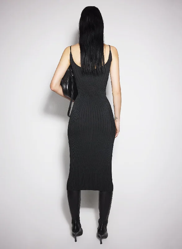 black sculpting knit dress