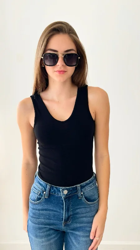 Crazy Beautiful V & Scoop Neck Braless Tank - Black