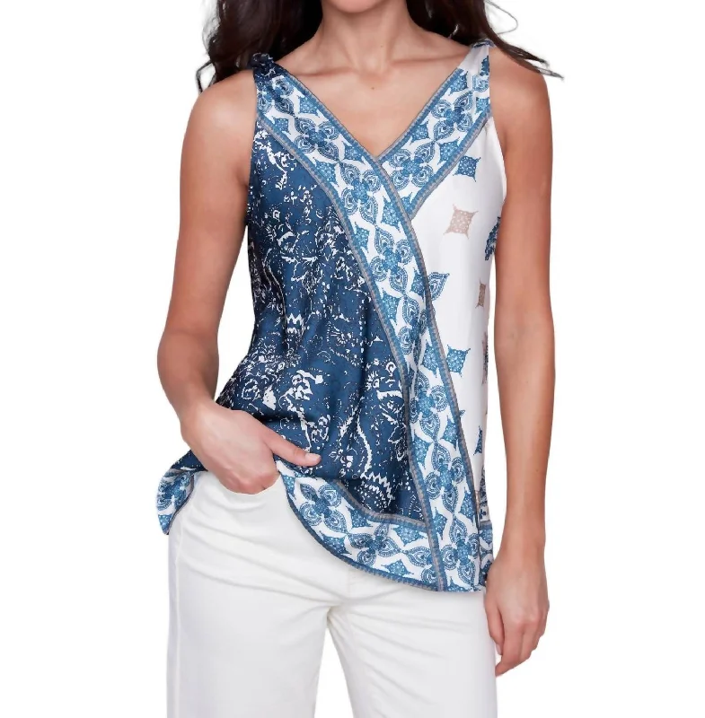 Double V-Neck Print Top In Paisley