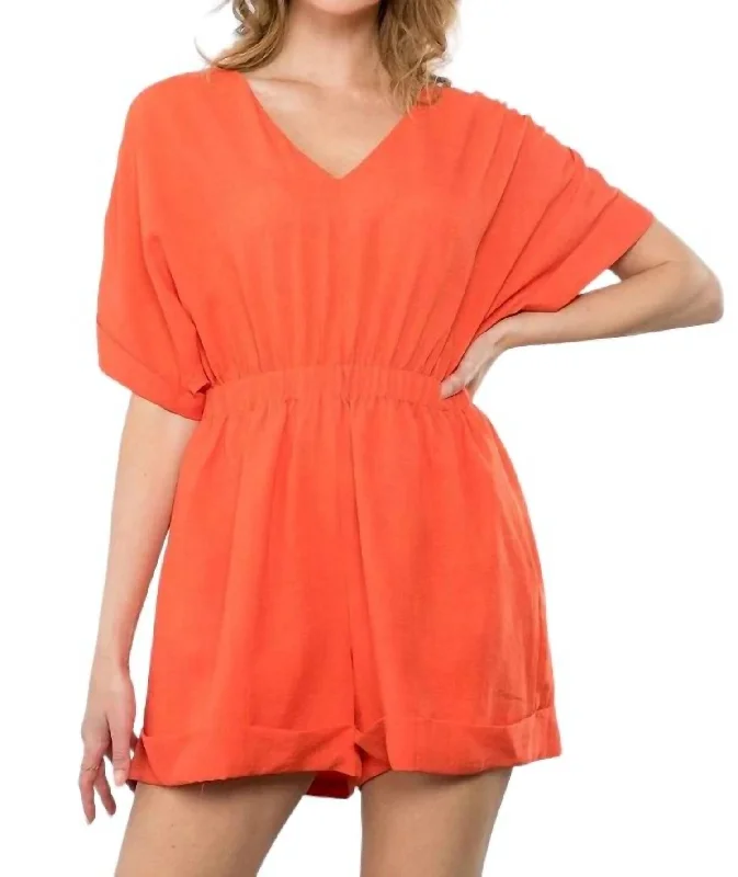 Jude V-Neck Romper In Orange