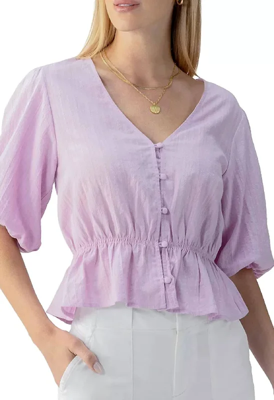 Lucky You Button Front Top In Iris