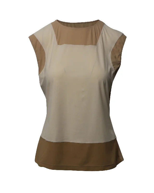 Maison Martin Margiela Color Block Sleeveless Top in Brown and Beige Polyamide