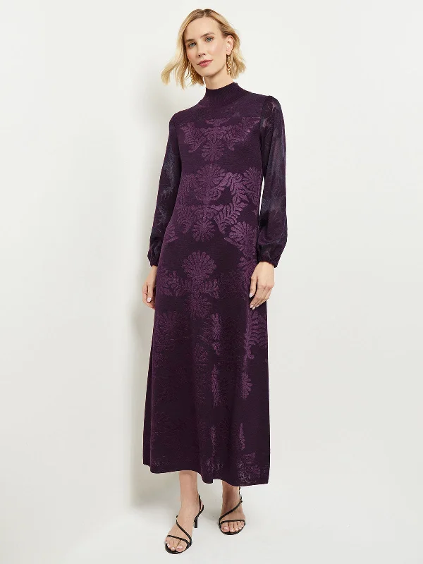 Maxi A-Line Dress - Mock Neck Jacquard Knit