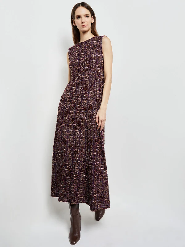 Maxi Fit & Flare Dress - Sleeveless Tweed Knit