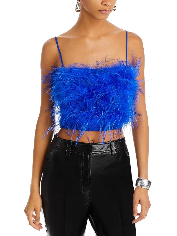 Milly Womens Feathers Crop Blouse