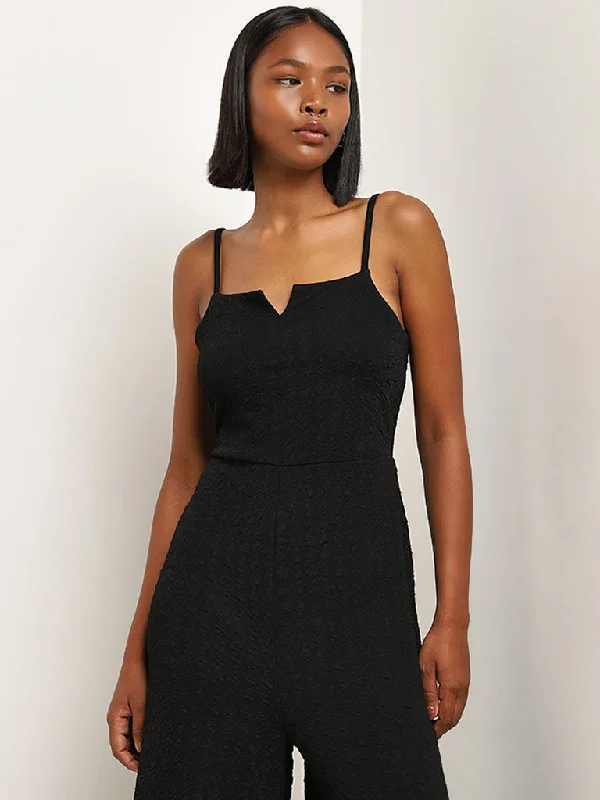 Nuon Black Textured Cut-Out Jumpsuit