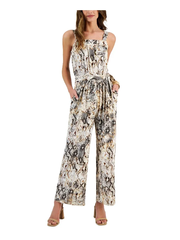 Open Road Zebra Womens Knit Animal Print Jumpsuit