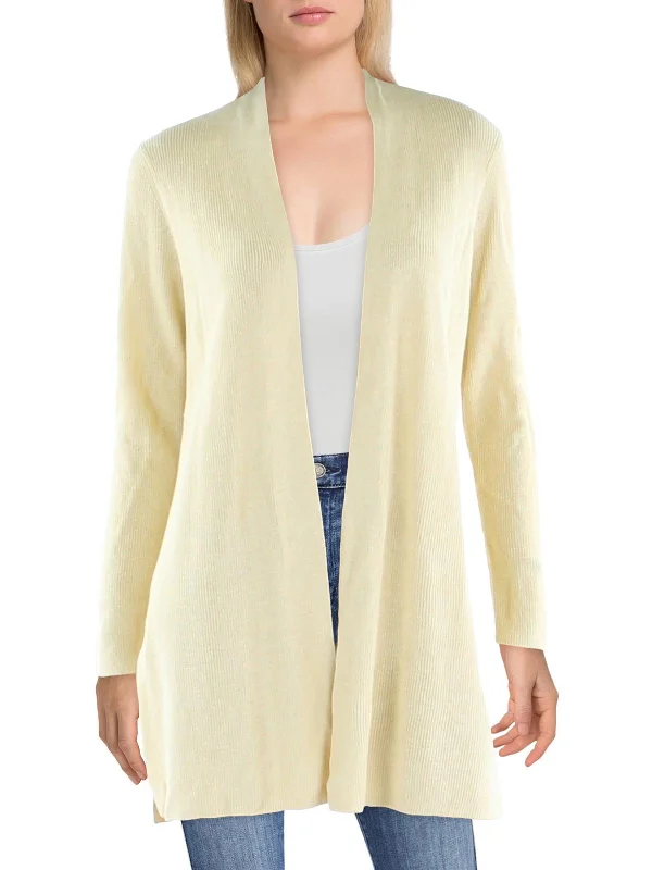 Petites Womens Linen Blend Long Cardigan Sweater