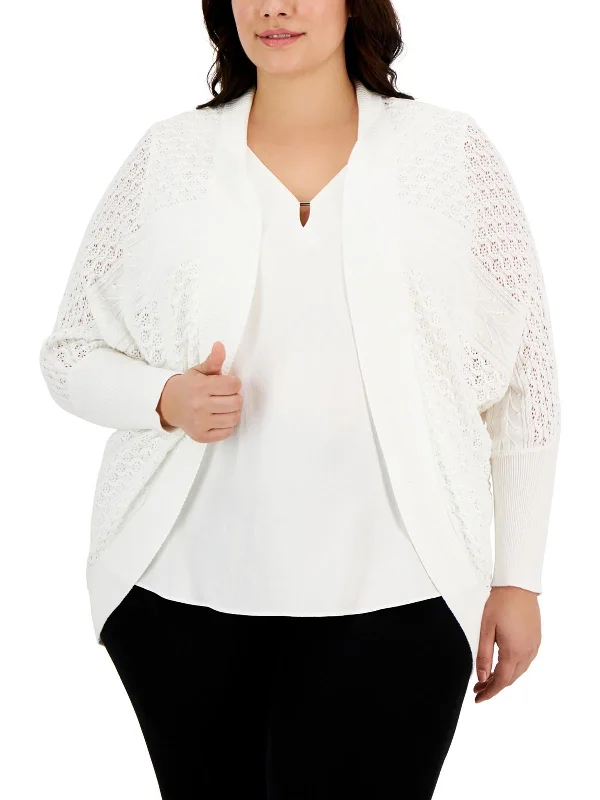 Plus Womens Ribbed Trim  Knit Cardigan Sweater