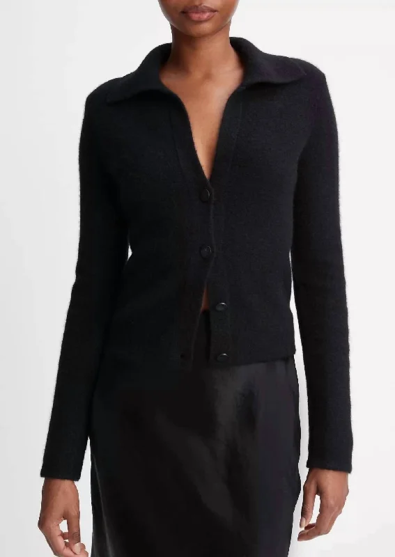 Polo Button Cardigan In Black