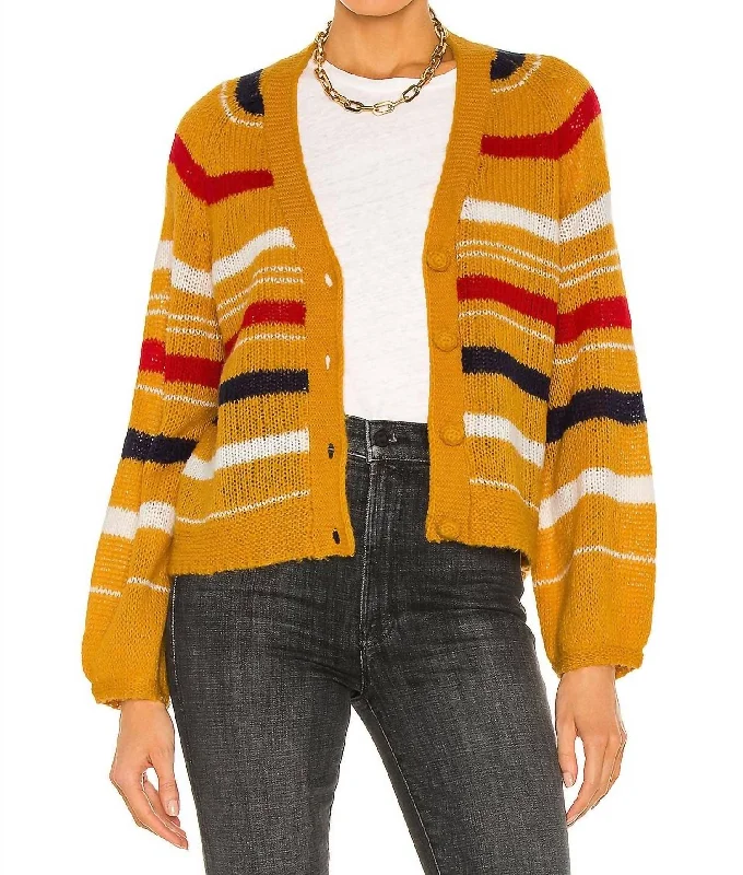 Sailing Cardigan In Golden Yellow Stripe