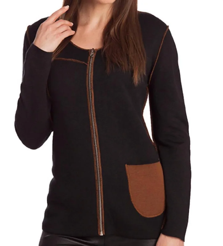 Stitch Detail Reversible Cardigan In Black/mocha