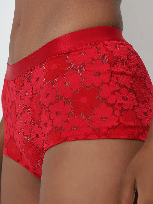 Superstar Red Floral Lace Design Cotton Full Brief