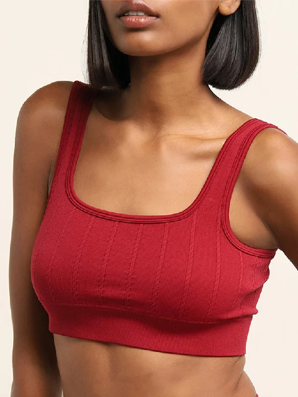 Superstar Red Ribbed Seamfree Sports Bra