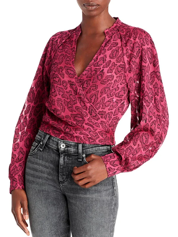 Tuba Womens Animal Print Crossover Blouse