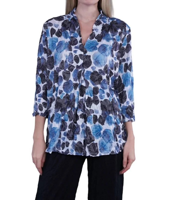 V-Neck Flora Top In Navy