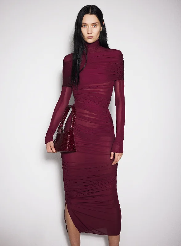 vampire red sheer ruched dress