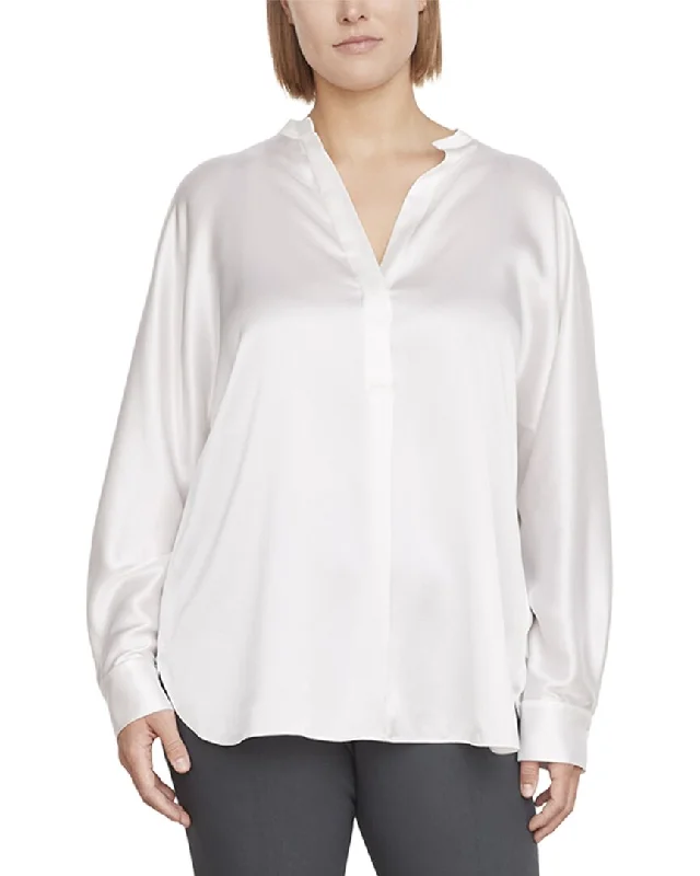 Vince Plus Band Collar Silk Blouse