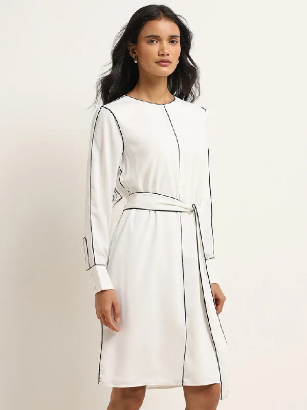 Wardrobe Ivory A-Line Dress with Belt