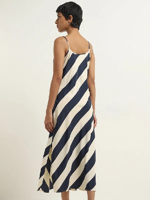 Wardrobe Navy Striped Design Slip Dress