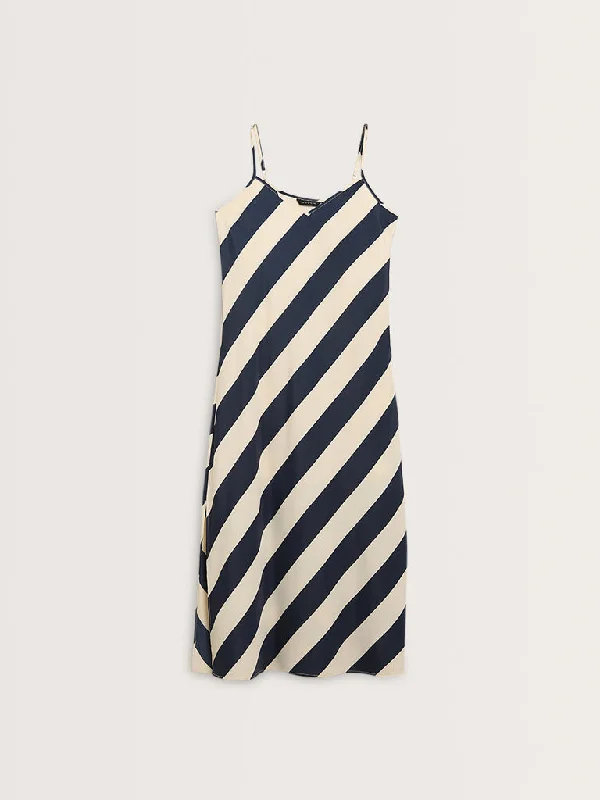 Wardrobe Navy Striped Design Slip Dress