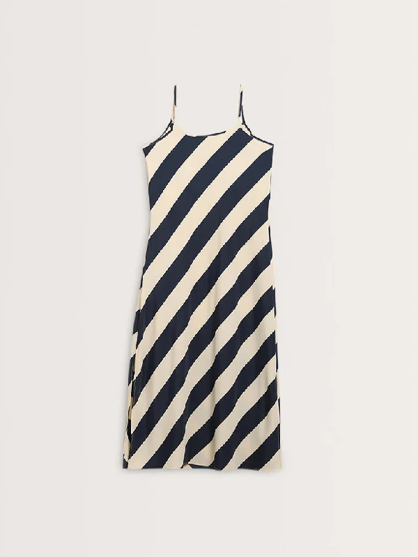 Wardrobe Navy Striped Design Slip Dress