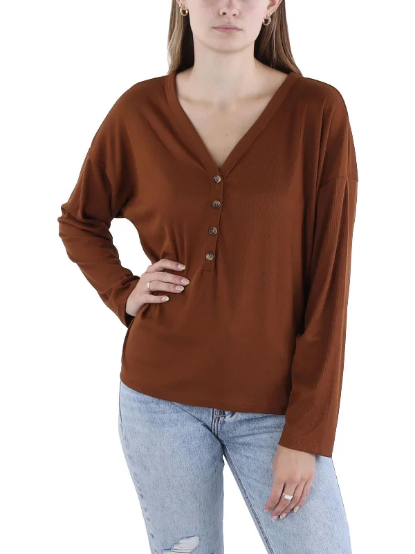 Womens Half Button Down Long Sleeves Pullover Top