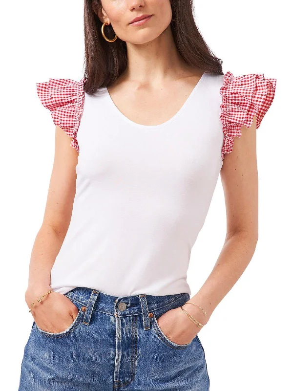 Womens Ruffle-Sleeved Knit Blouse