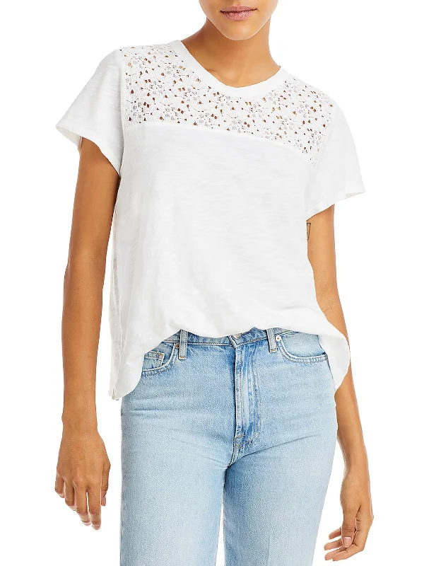 Womens Short Sleeve Lace Pullover Top