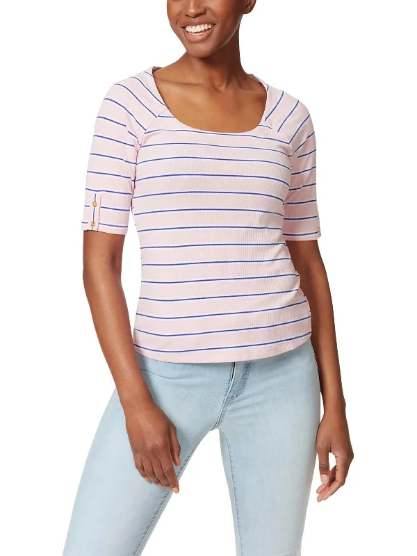 Womens Square Neck Ribbed Pullover Top