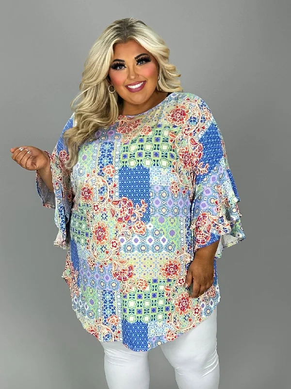 26 PQ {Attitude Says It All} Blue Mixed Print Tunic EXTENDED PLUS SIZE 3X 4X 5X