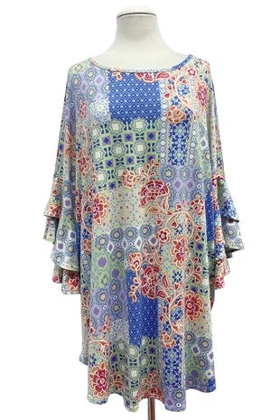 26 PQ {Attitude Says It All} Blue Mixed Print Tunic EXTENDED PLUS SIZE 3X 4X 5X