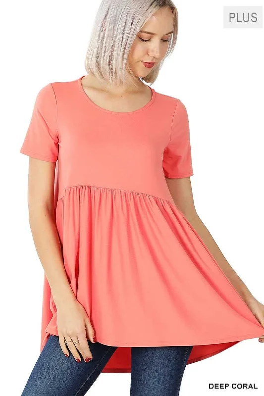 SALE!! 65 SSS-E {Blessed With Curvy} Deep Coral Babydoll Tunic PLUS SIZE 1X 2X 3X