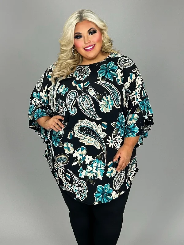 36 PQ {Great Days Ahead} Black Paisley Print Tunic EXTENDED PLUS SIZE 3X 4X 5X (True to Size}