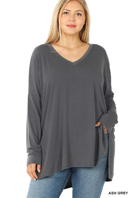 56 SLS-C {Now & Zen} Ash Grey V-Neck Tunic Plus Size 1X 2X 3X