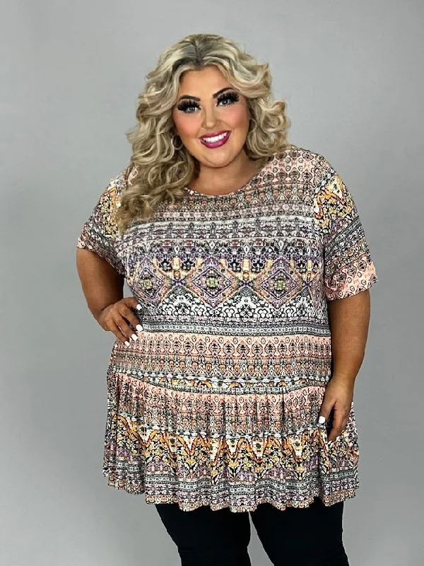 98 PSS {Celebrating Life} Ivory/Multi-Color Print Ruffle Tunic EXTENDED PLUS SIZE 3X 4X 5X