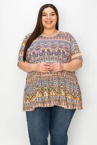 98 PSS {Celebrating Life} Ivory/Multi-Color Print Ruffle Tunic EXTENDED PLUS SIZE 3X 4X 5X