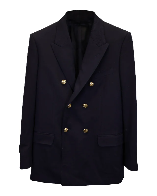 Celine Double-Breasted Blazer in Navy Blue Wool