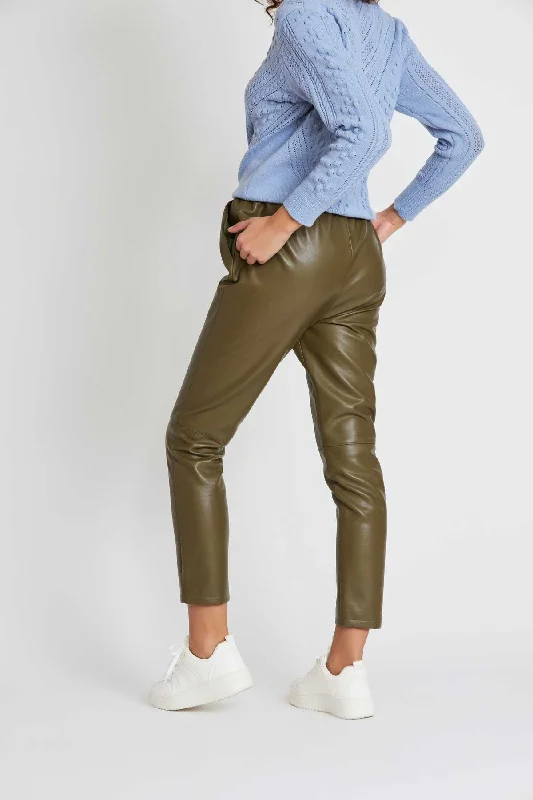 Inaya Vegan Leather Pants - Olive