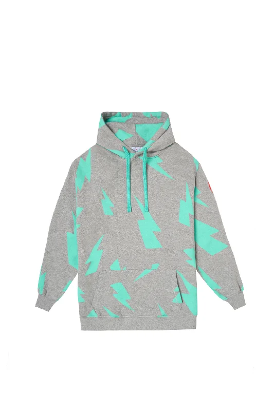 Grey Marl with Turquoise Mega Lightning Bolt Longline Hoodie