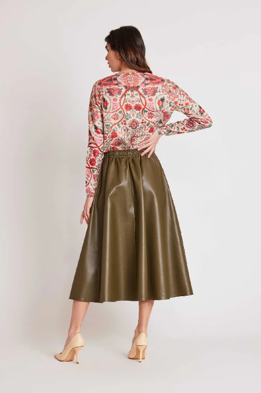 Honorine Vegan Leather Midi Skirt - Olive