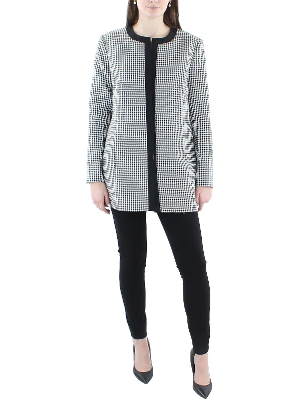 Womens Woven Houndstooth Collarless Blazer