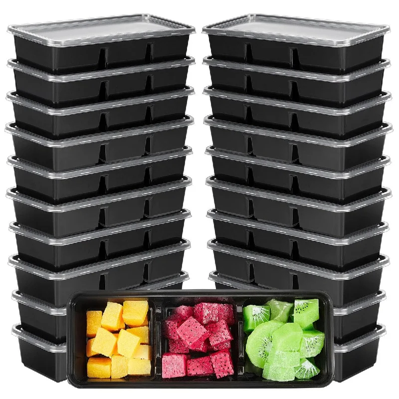 17 oz Small Meal Prep Containers with 3 Compartments, Disposable Plastic Bento Boxes Reusable Stackable Food Containers - Black 17 oz Small Meal Prep Containers with 3 Compartments, Disposable Plastic Bento Boxes Reusable Stackable Food Containers - Black