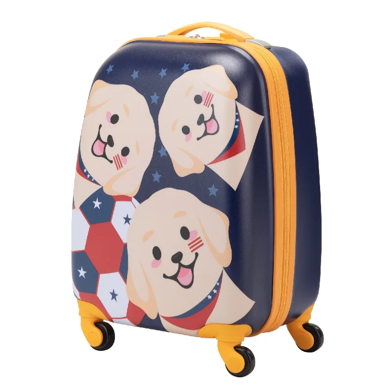 2 PCS Kid's Animal Patterns Suitcase Luggage Set 16'' Hardside Spinner Toddler Travel Rolling Luggage Girls Boys, Yellow+Blue