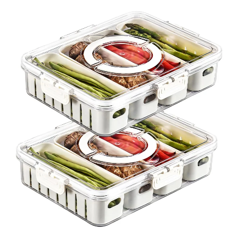 2Pack Divided Veggie Tray with Lid and Handle 4 Compartment Serving Tray with Dividers Portable Containers Stackable Snackle Box 2Pack Divided Veggie Tray with Lid and Handle 4 Compartment Serving Tray with Dividers Portable Containers Stackable Snackle Box
