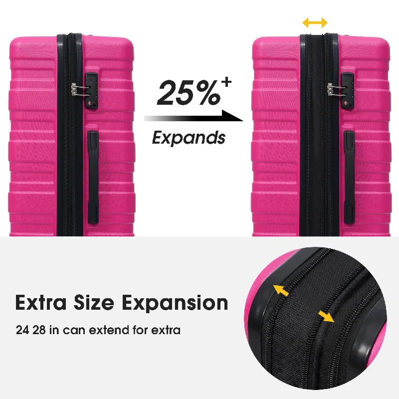 3 Pcs Suitcase Luggage Sets, ABS Hardshell Trunk Sets Lightweight, Pink