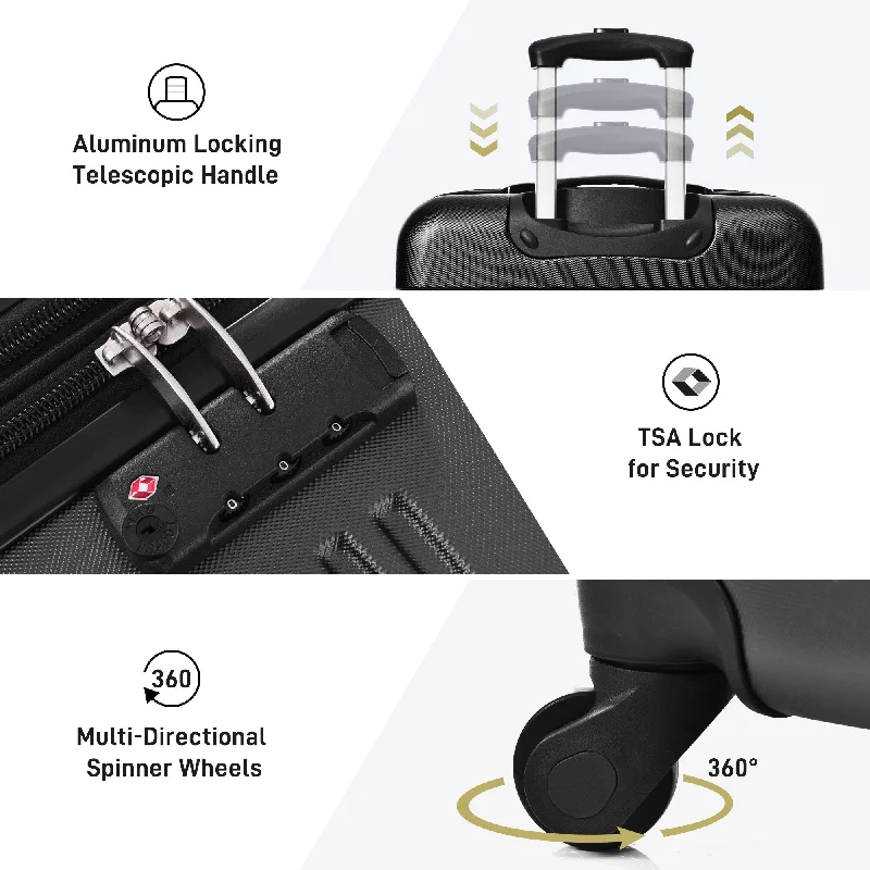 3 Piece Luggage Hardside Spinner Suitcase Set, Black