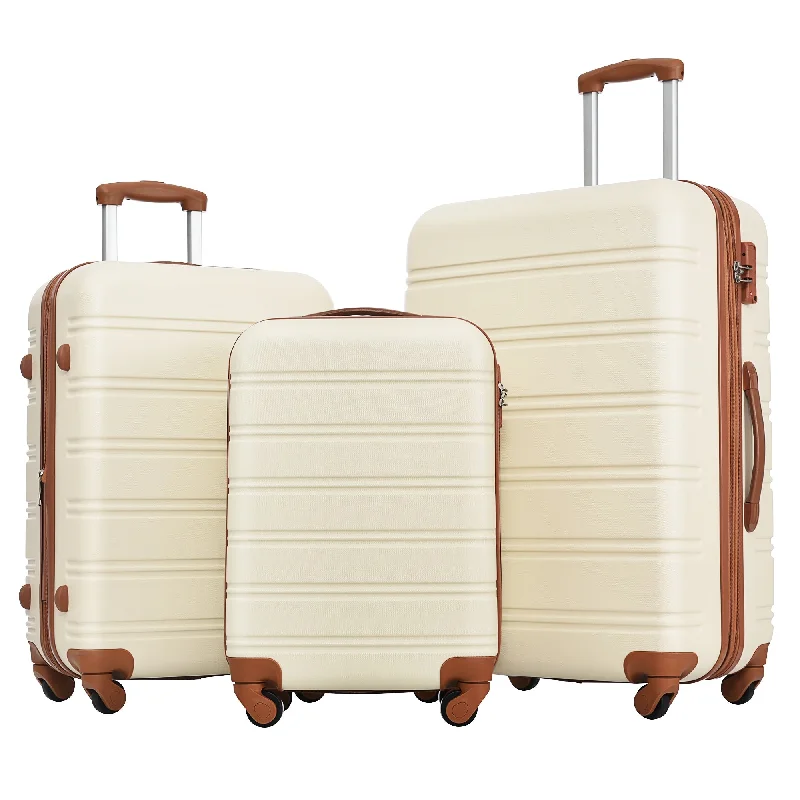 3 Piece Set Durable Suitcase Rolling Luggage Trunk Sets, Antique White