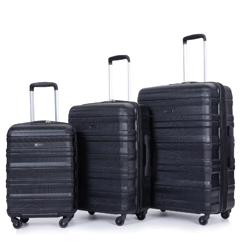 3 Piece Set Expandable Luggage Suitcase Spinner Carry on Trunks, Black
